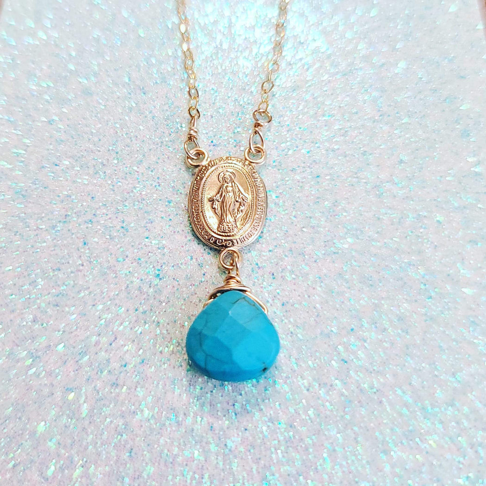 
                
                    Load image into Gallery viewer, La Virgencita Turquoise Healing Necklace
                
            