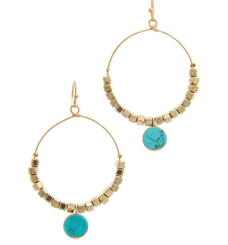 Turquoise Gold Bead Hoops