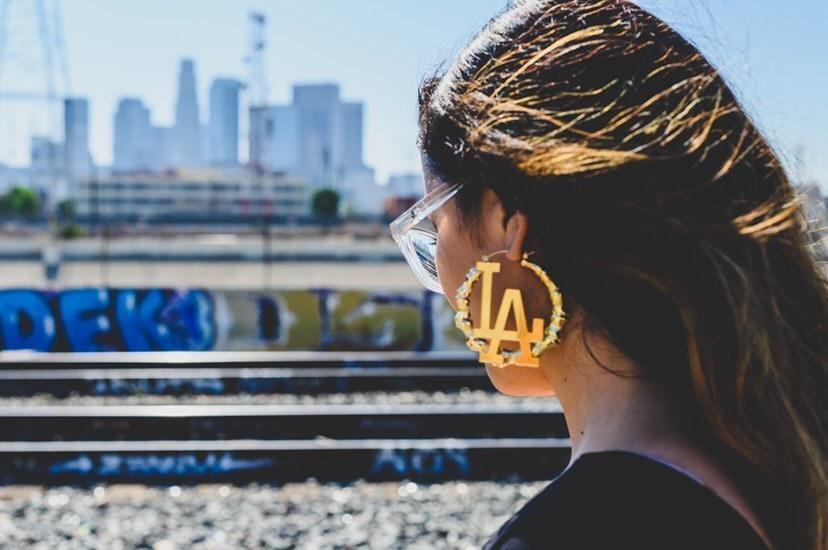 LA Dodger Reina Gold Bamboo Hoop Earrings