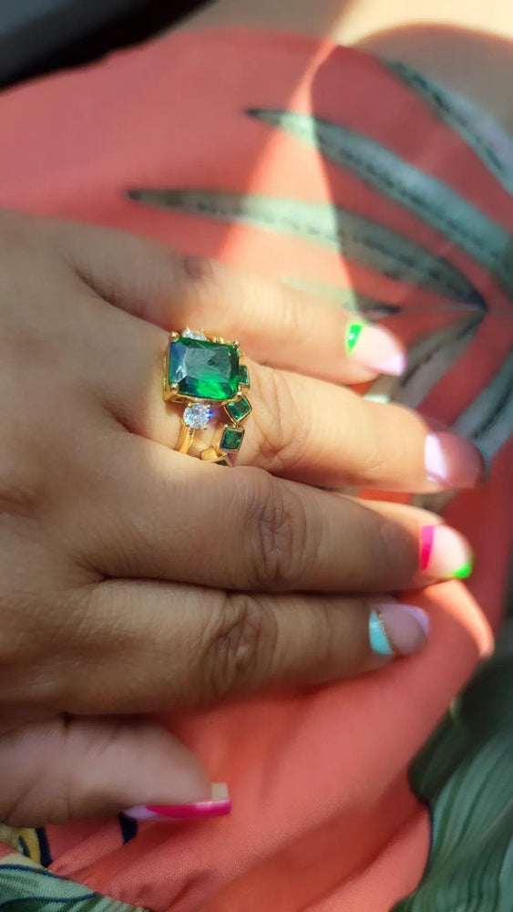 Emerald Crystal Ring Stack