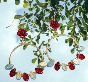 
                
                    Load image into Gallery viewer, Rose Leaf Hoop Earrings
                
            