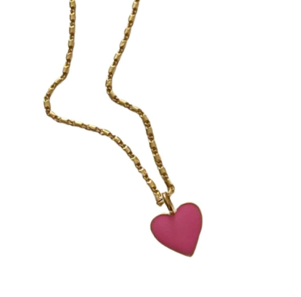 Pink Enamel Heart Charm Necklace