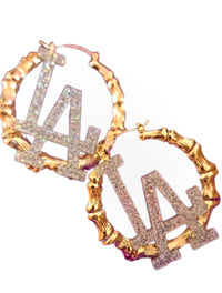LA Dodger Glitter Gold Bamboo Hoop Earrings ilaments Jewelry
