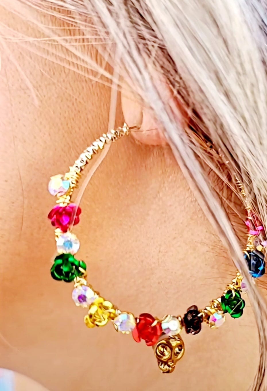 Muertos y Flores Hoop Earrings