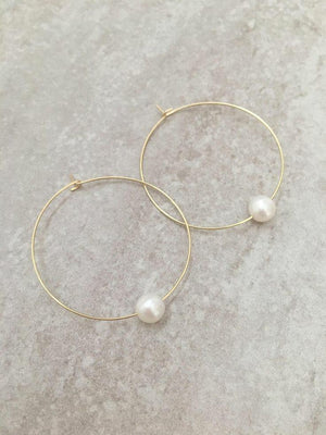 
                
                    Load image into Gallery viewer, Single Pearl Hoop Earrings
                
            
