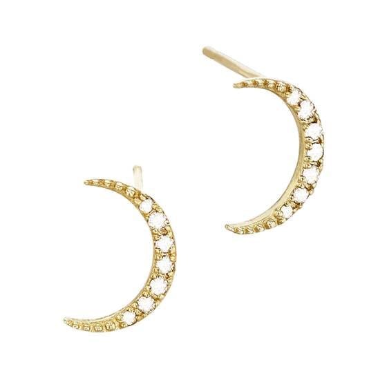 Diamond Crescent Moon Stud Earrings