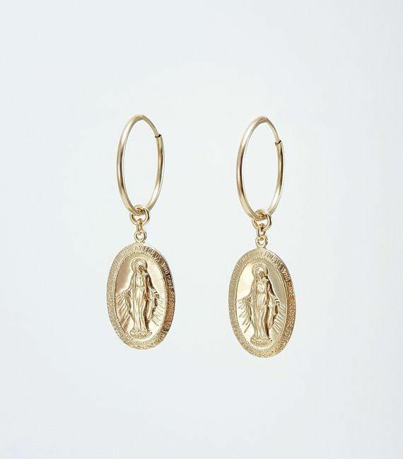 
                
                    Load image into Gallery viewer, Virgen 14kt Gold Fill Hoop Earrings
                
            